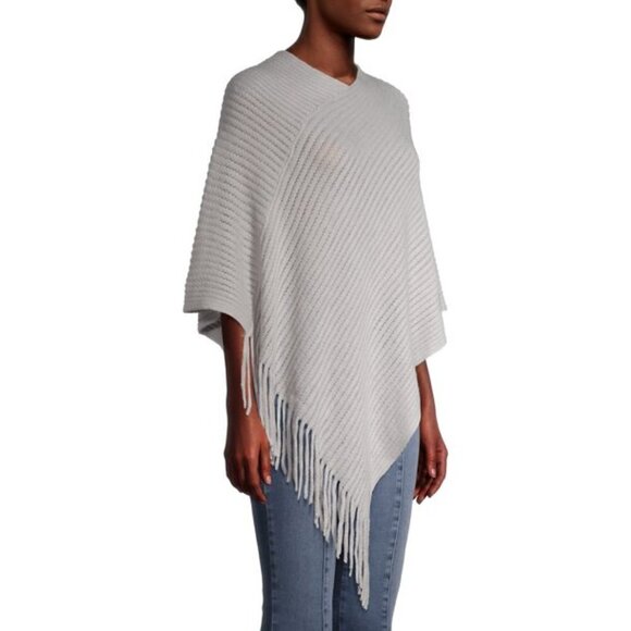 Time and Tru Fringe Poncho Sweater Gray Pullover Ribbed - Picture 1 of 13